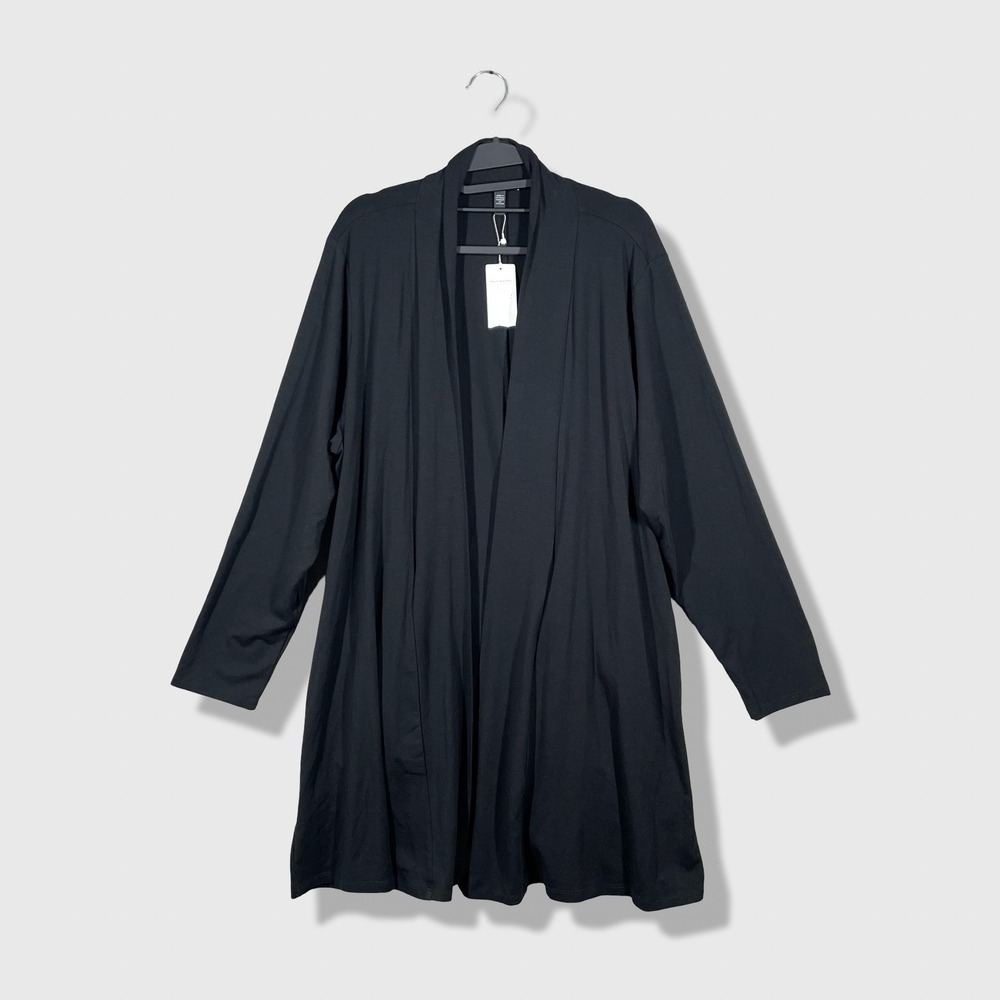 Eileen Fisher Jersey Knit Long Cardigan Women 1X Black Minimalist Quiet Luxury